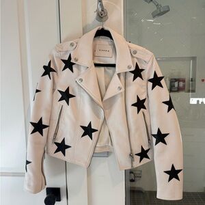 Blank NYC White and Black Star Leather Jacket
